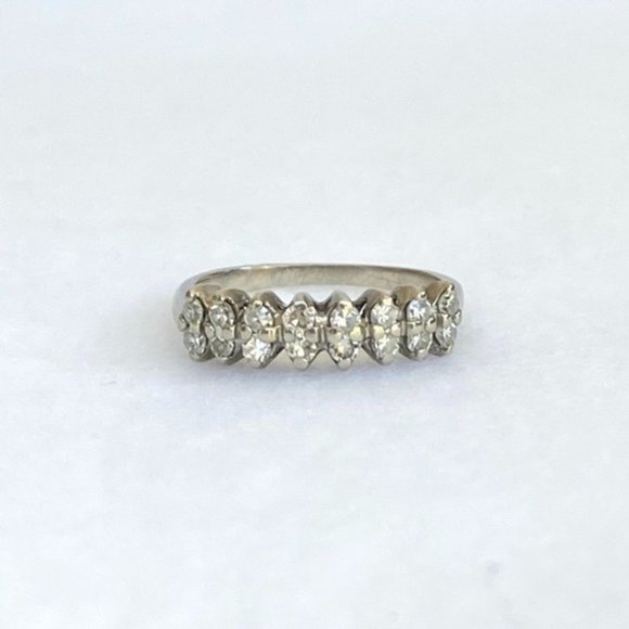 VTG 14K EREV White Gold 16 Stone Round Diamond Wedding Band Ring 5.75 - Picture 3 of 16